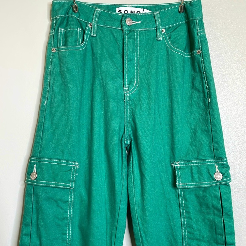 S.O.N.G 90’s Boyfriend Cargo Pants High Rise Green Size 1/25 - Picture 1 of 15